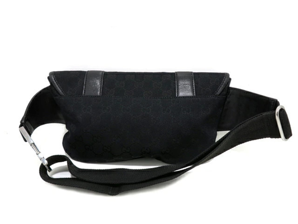 Gucci GG Bum Bag Calfskin Black Waist Canvas Crossbody Black